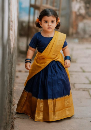 Picture of Linen & Silk Midnight Blue Kids Lehenga Choli