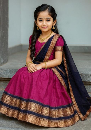 Picture of Linen & Silk Medium Violet Red Kids Lehenga Choli