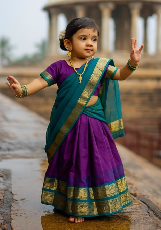 Picture of Amazing Linen & Silk Purple Kids Lehenga Choli