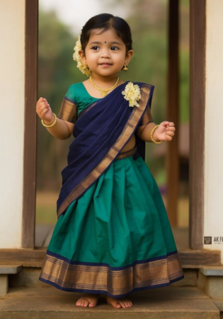 Picture of Charming Linen & Silk Dark Green Kids Lehenga Choli