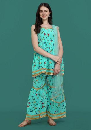 Picture of Georgette Medium Turquoise Readymade Salwar Kameez