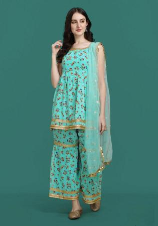 Picture of Georgette Medium Turquoise Readymade Salwar Kameez