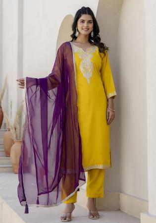 Picture of Magnificent Silk Yellow Readymade Salwar Kameez