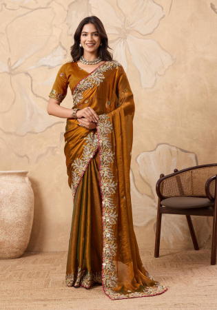 Picture of Enticing Chiffon Saddle Brown Saree