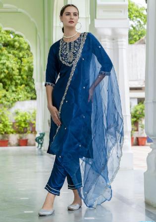 Picture of Grand Silk Navy Blue Readymade Salwar Kameez