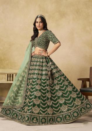 Picture of Nice Silk Dark Olive Green Lehenga Choli