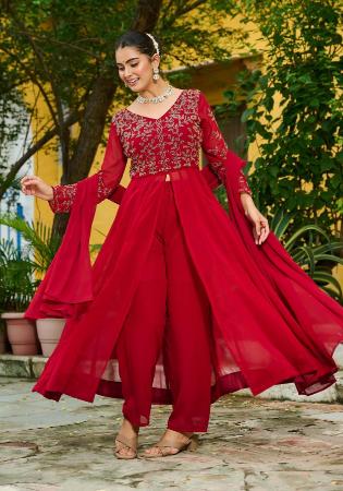 Picture of Comely Georgette Dark Red Readymade Salwar Kameez