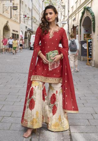 Picture of Radiant Silk Fire Brick Straight Cut Salwar Kameez