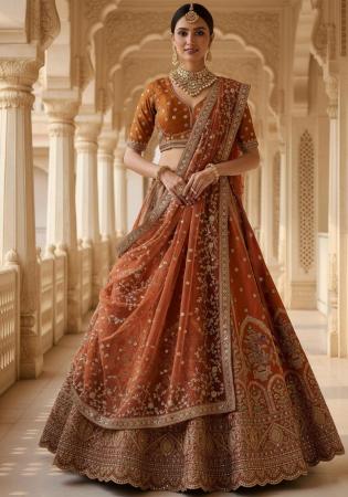 Picture of Well Formed Silk Saddle Brown Lehenga Choli