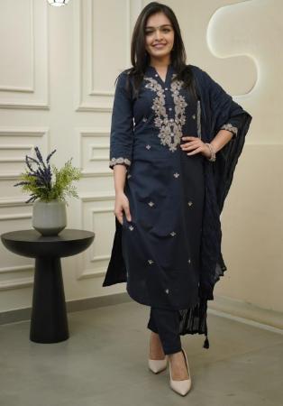 Picture of Beautiful Silk Dark Slate Grey Readymade Salwar Kameez