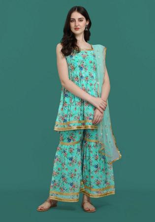 Picture of Shapely Georgette Turquoise Readymade Salwar Kameez