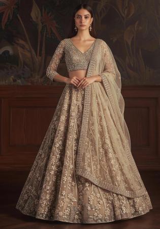 Picture of Sightly Net Dark Olive Green Lehenga Choli