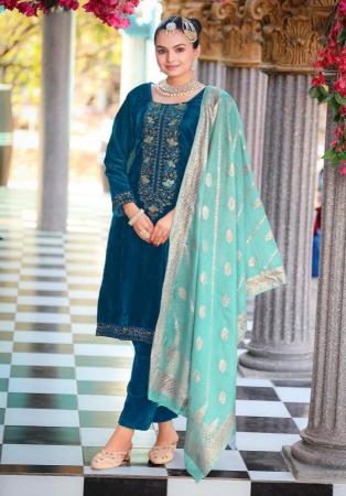 Picture of Sublime Chiffon Teal Straight Cut Salwar Kameez