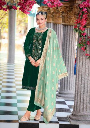 Picture of Chiffon Dark Green Straight Cut Salwar Kameez