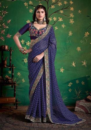 Picture of Well Formed Georgette Dark Slate Blue Saree