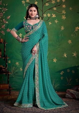 Picture of Elegant Georgette Light Sea Green Saree