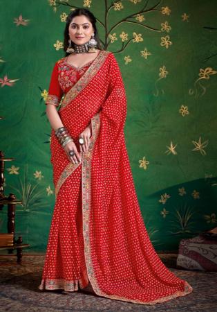 Picture of Bewitching Georgette Crimson Saree