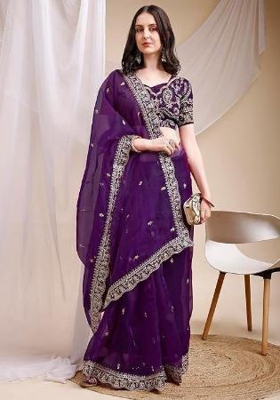 Picture of Pleasing Chiffon & Silk Purple Saree
