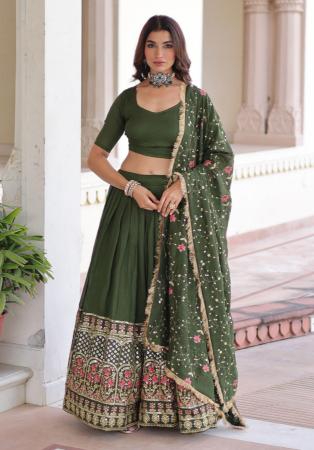 Picture of Fine Silk Dark Olive Green Lehenga Choli