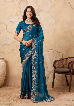 Picture of Lovely Chiffon Teal Saree