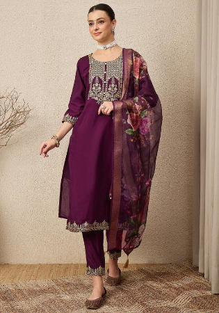 Picture of Alluring Rayon Brown Readymade Salwar Kameez