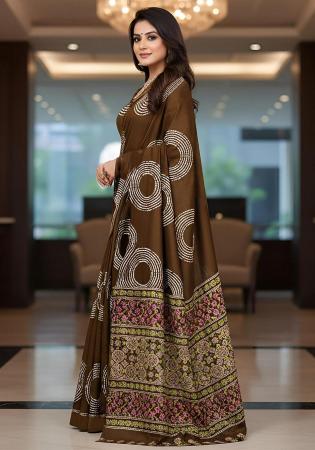 Picture of Marvelous Cotton Dark Olive Green Saree