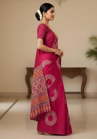 Picture of Elegant Cotton Dark Red Saree