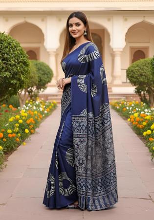 Picture of Wonderful Cotton Dark Slate Blue Saree