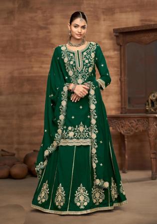 Picture of Marvelous Silk Forest Green Straight Cut Salwar Kameez