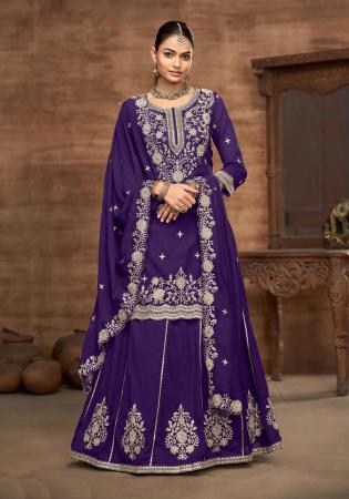 Picture of Well Formed Silk Purple Straight Cut Salwar Kameez