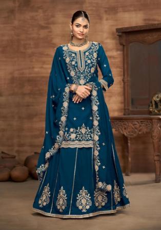 Picture of Beauteous Silk Navy Blue Straight Cut Salwar Kameez