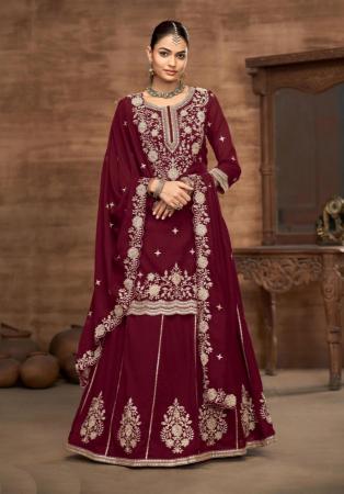 Picture of Exquisite Silk Maroon Straight Cut Salwar Kameez