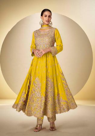 Picture of Pleasing Chiffon Golden Rod Anarkali Salwar Kameez