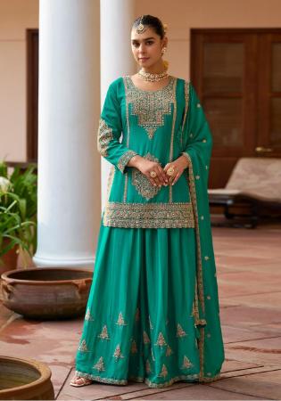 Picture of Ideal Chiffon Teal Straight Cut Salwar Kameez