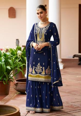 Picture of Chiffon Midnight Blue Straight Cut Salwar Kameez