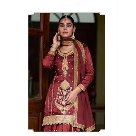 Picture of Radiant Silk Brown Straight Cut Salwar Kameez