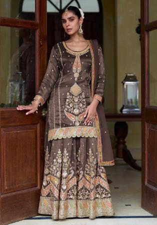 Picture of Appealing Silk Dim Gray Straight Cut Salwar Kameez