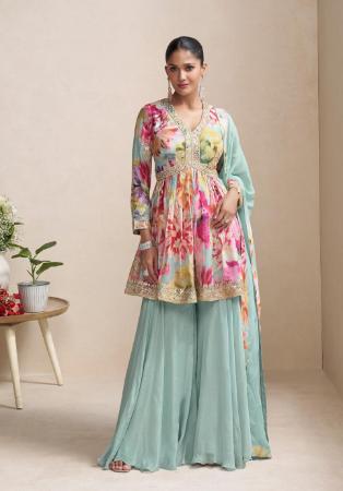 Picture of Chiffon Slate Grey Straight Cut Salwar Kameez