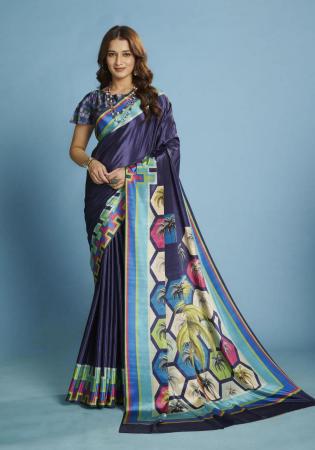 Picture of Statuesque Crepe & Silk Midnight Blue Saree