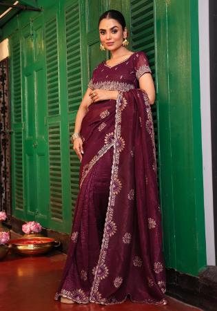 Picture of Appealing Chiffon & Cotton Brown Saree