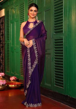 Picture of Resplendent Chiffon & Cotton Purple Saree