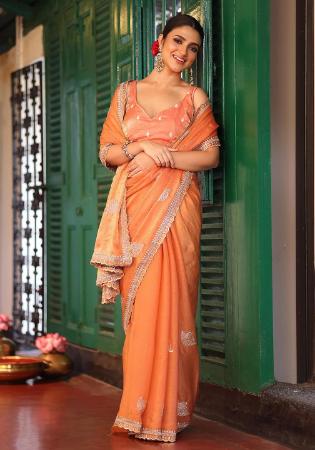 Picture of Alluring Chiffon & Cotton Sandy Brown Saree