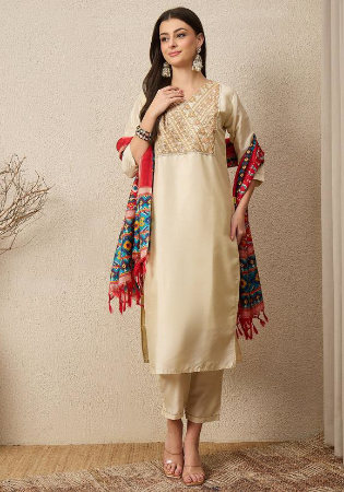 Picture of Amazing Silk Beige Readymade Salwar Kameez