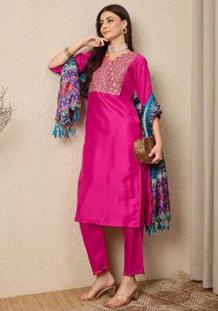 Picture of Silk Medium Violet Red Readymade Salwar Kameez