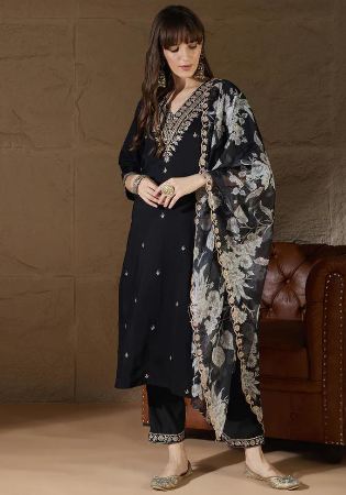 Picture of Stunning Silk Black Readymade Salwar Kameez