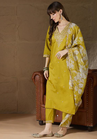 Picture of Good Looking Silk Golden Rod Readymade Salwar Kameez