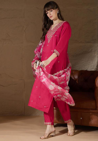 Picture of Comely Silk Fire Brick Readymade Salwar Kameez