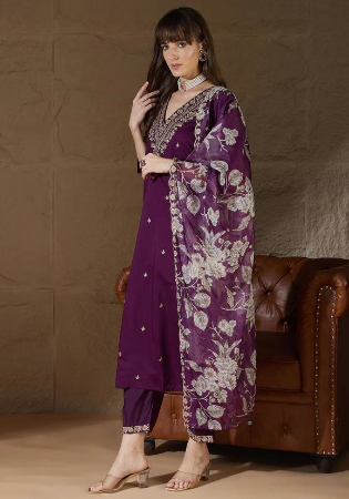 Picture of Appealing Silk Purple Readymade Salwar Kameez