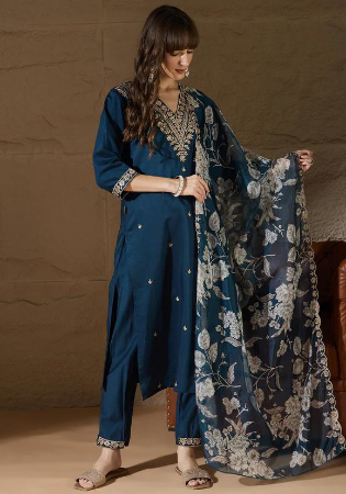 Picture of Ideal Silk Midnight Blue Readymade Salwar Kameez
