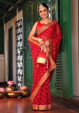Picture of Pretty Silk Dark Red Saree